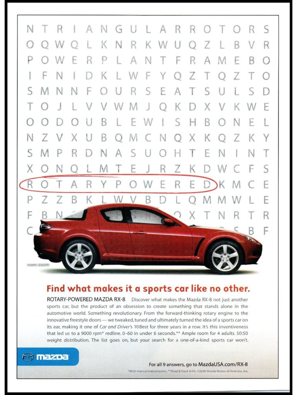 2007 Mazda RX8 RX-8 Sports Car Vintage Print Ad Search a Word Rotary Wall Art